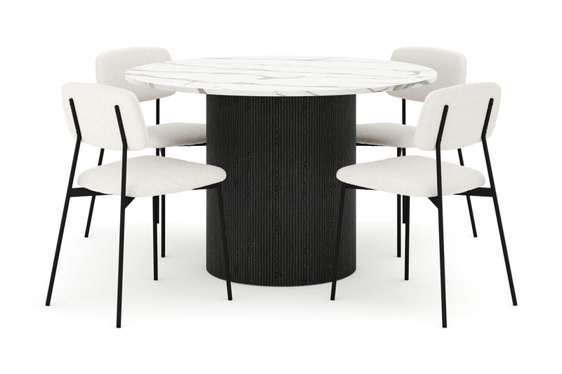 Uppveda Matbord 120 cm Rund med 4 st Lowe Matstol|Bouclear - Svart/Vit - Möbler - Bord & matgrupper - Matgrupper