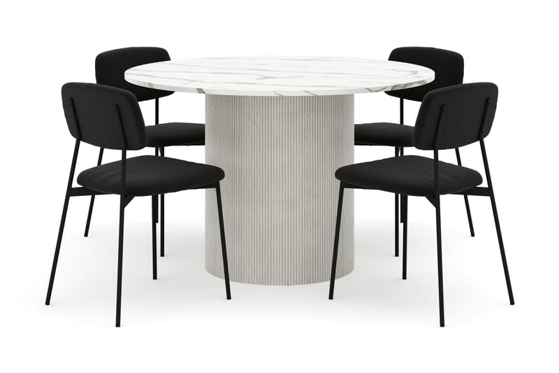 Uppveda Matbord 120 cm Rund med 4 st Lowe Matstol|Bouclear - Vit - Möbler - Bord & matgrupper - Matgrupper