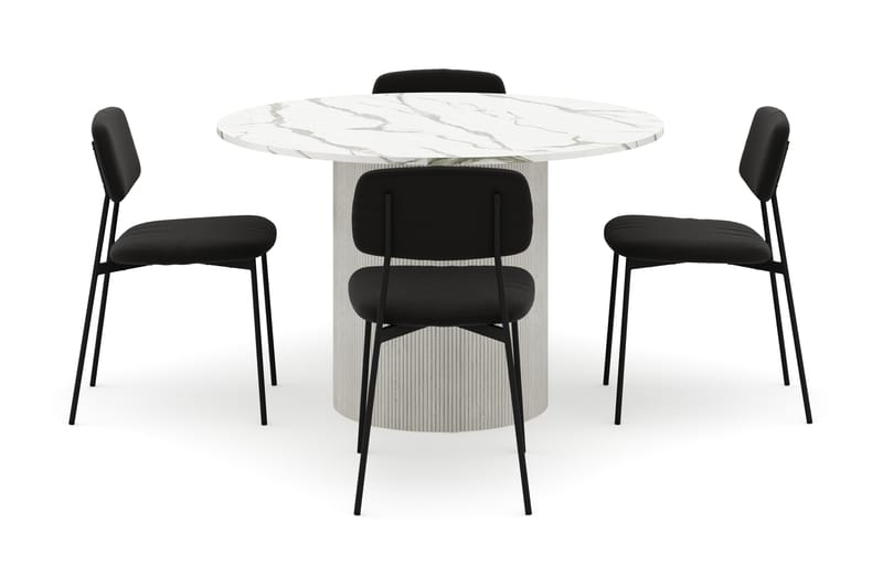 Uppveda Matbord 120 cm Rund med 4 st Lowe Matstol|Bouclear - Vit - Möbler - Bord & matgrupper - Matgrupper
