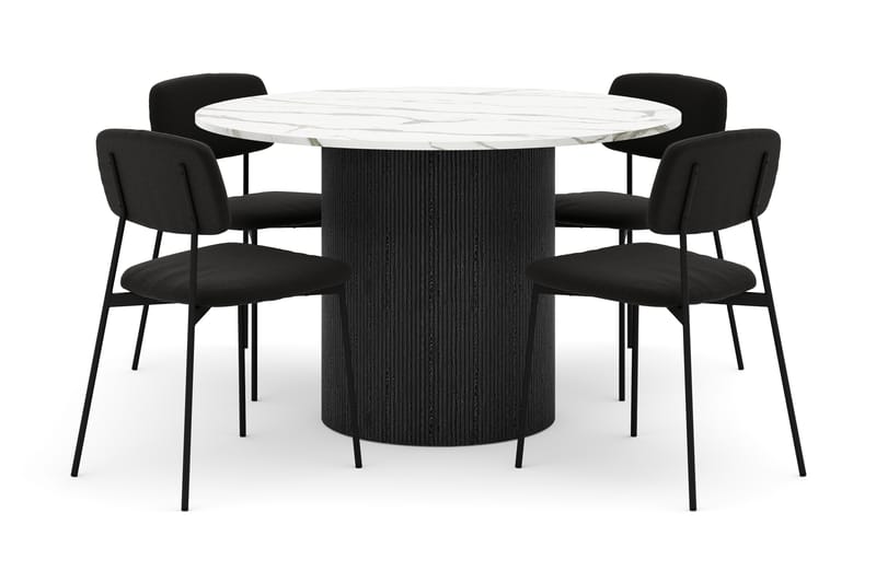 Uppveda Matbord 120 cm Rund med 4 st Lowe Matstol|Svartar - Svart/Vit - Möbler - Bord & matgrupper - Matgrupper
