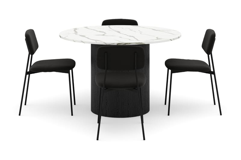 Uppveda Matbord 120 cm Rund med 4 st Lowe Matstol|Svartar - Svart/Vit - Möbler - Bord & matgrupper - Matgrupper