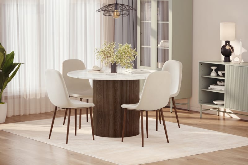 Uppveda Matbord 120 cm Rund med 4 st Nibe Matstolar - Brun - Möbler - Bord & matgrupper - Matgrupper