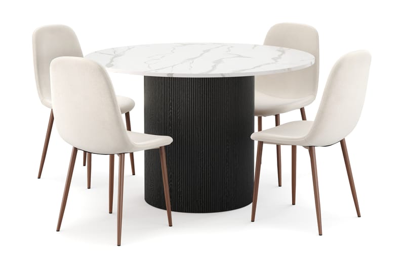 Uppveda Matbord 120 cm Rund med 4 st Nibe Matstolar - Svart/Vit - Möbler - Bord & matgrupper - Matgrupper