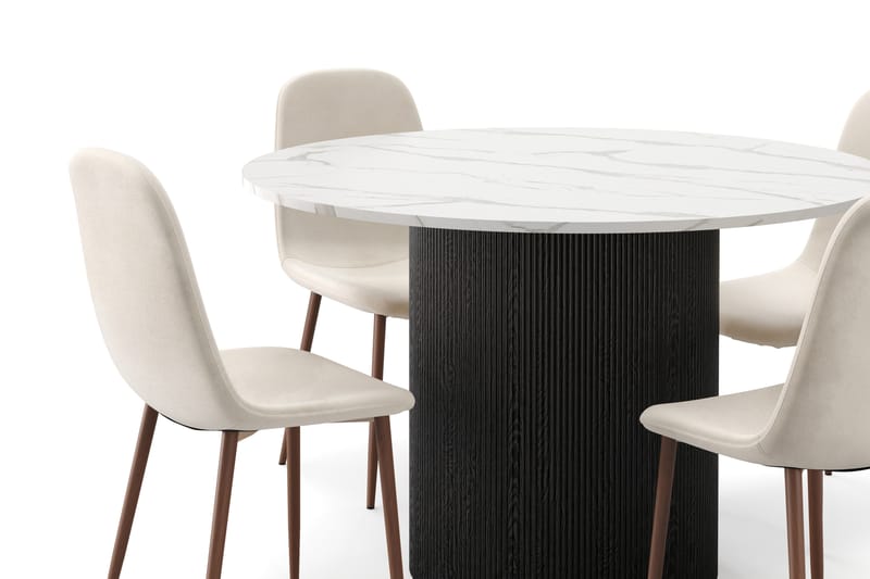 Uppveda Matbord 120 cm Rund med 4 st Nibe Matstolar - Svart/Vit - Möbler - Bord & matgrupper - Matgrupper