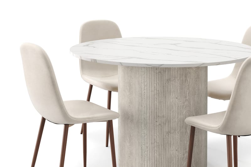Uppveda Matbord 120 cm Rund med 4 st Nibe Matstolar - Vit - Möbler - Bord & matgrupper - Matgrupper