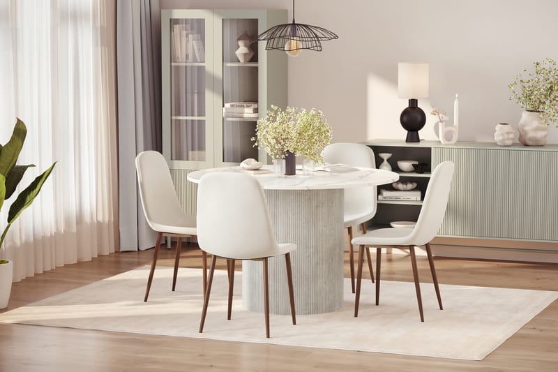 Uppveda Matbord 120 cm Rund med 4 st Nibe Matstolar - Vit - Möbler - Bord & matgrupper - Matgrupper