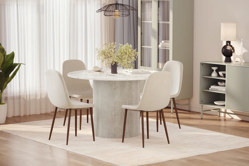 Uppveda Matbord 120 cm Rund med 4 st Nibe Matstolar - Vit - Möbler - Bord & matgrupper - Matgrupper