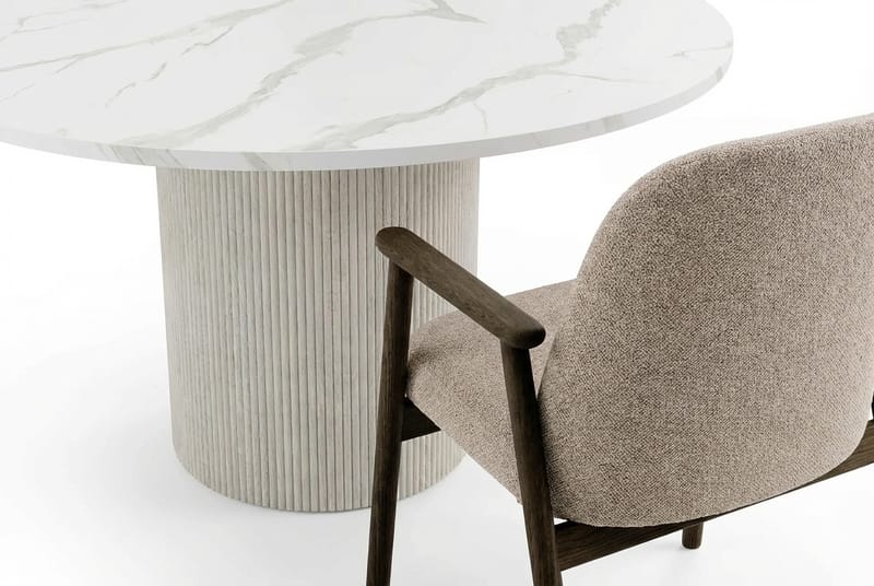 Uppveda Matbord 120 cm Rund Vitt med 4 Reciclar Matstolar - Vit/Greige - Möbler - Bord & matgrupper - Matgrupper