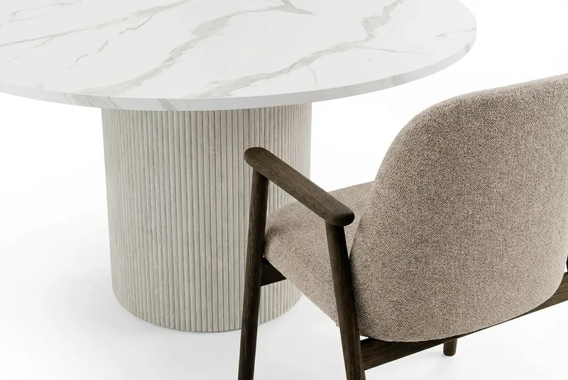 Uppveda Matbord 120 cm Rund Vitt med 4 Reciclar Matstolar - Vit/Greige - Möbler - Bord & matgrupper - Matgrupper