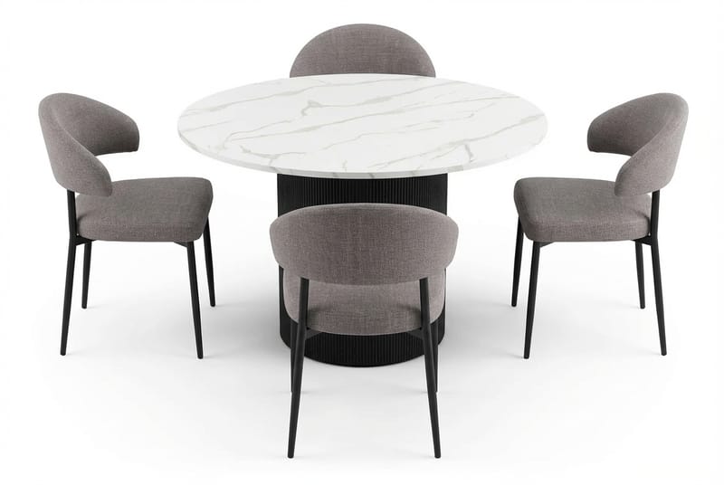 Uppveda Matbord 120 cm Runt Svart med 4 Sawako Greige Stolar - Svart/Vit/Greige - Möbler - Bord & matgrupper - Matgrupper
