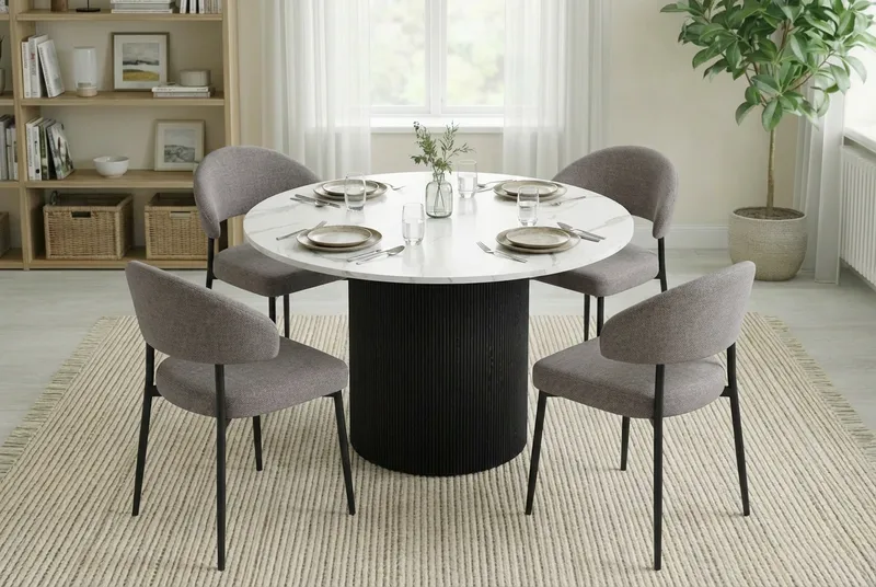 Uppveda Matbord 120 cm Runt Svart med 4 Sawako Greige Stolar - Svart/Vit/Greige - Möbler - Bord & matgrupper - Matgrupper