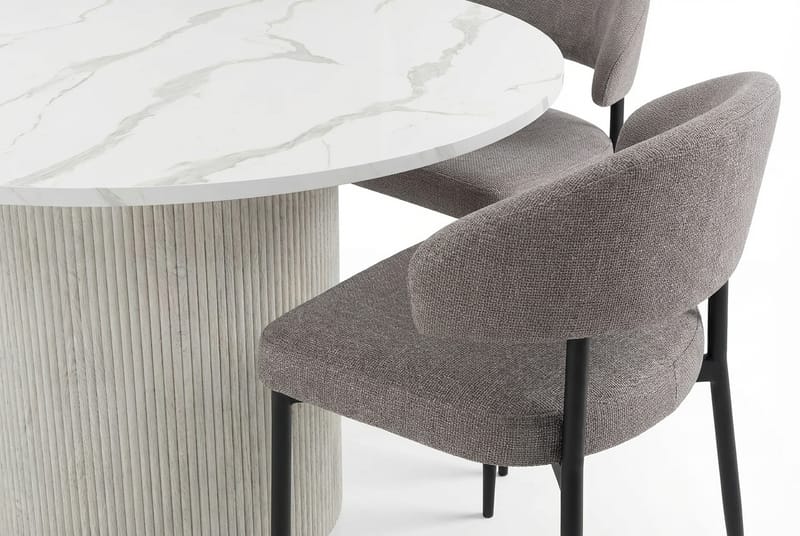 Uppveda Matbord 120 cm Runt Vitt med 4 Sawako Greige Stolar - Vit/Greige - Möbler - Bord & matgrupper - Matgrupper