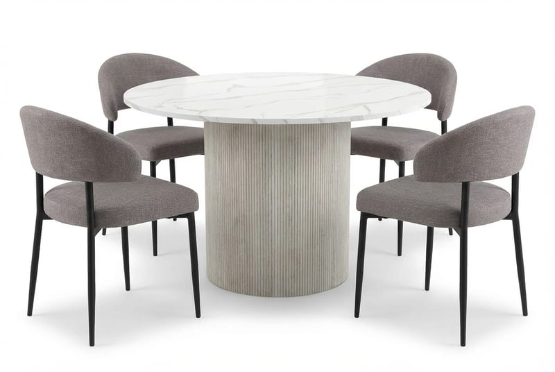 Uppveda Matbord 120 cm Runt Vitt med 4 Sawako Greige Stolar - Vit/Greige - Möbler - Bord & matgrupper - Matgrupper
