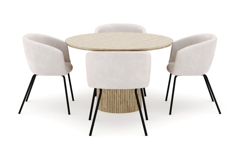 Uppveda Matbord Runt 120 cm med 4 Berit Stolar - Beige - Möbler - Bord & matgrupper - Matgrupper