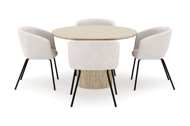 Uppveda Matbord Runt 120 cm med 4 Berit Stolar - Beige - Möbler - Bord & matgrupper - Matgrupper