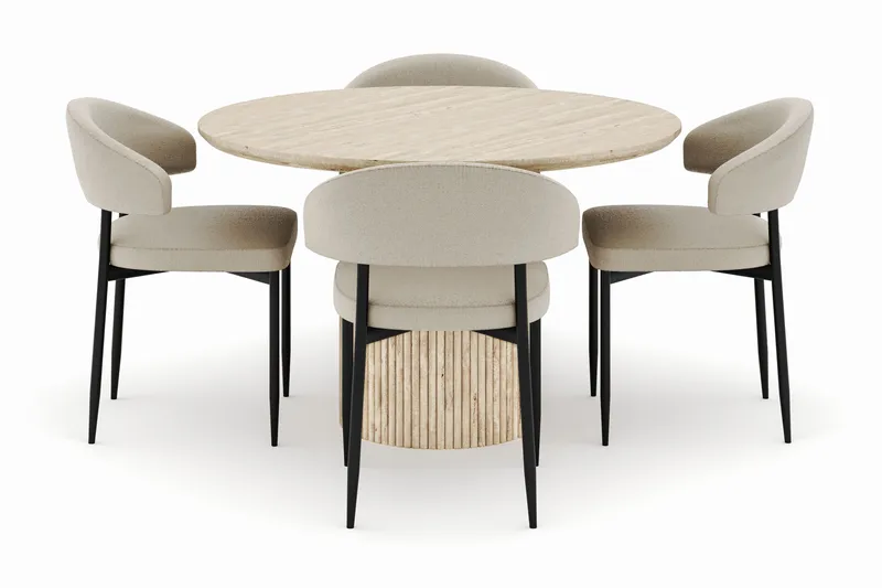 Uppveda Matbord Runt 120 cm med 4 Sawako Stolar - Beige - Möbler - Bord & matgrupper - Matgrupper