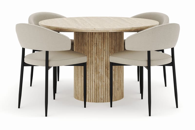 Uppveda Matbord Runt 120 cm med 4 Sawako Stolar - Beige - Möbler - Bord & matgrupper - Matgrupper