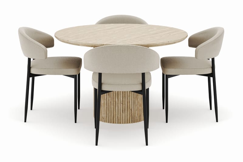 Uppveda Matbord Runt 120 cm med 4 Sawako Stolar - Beige - Möbler - Bord & matgrupper - Matgrupper