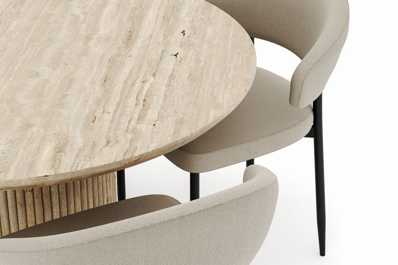 Uppveda Matbord Runt 120 cm med 4 Sawako Stolar - Beige - Möbler - Bord & matgrupper - Matgrupper