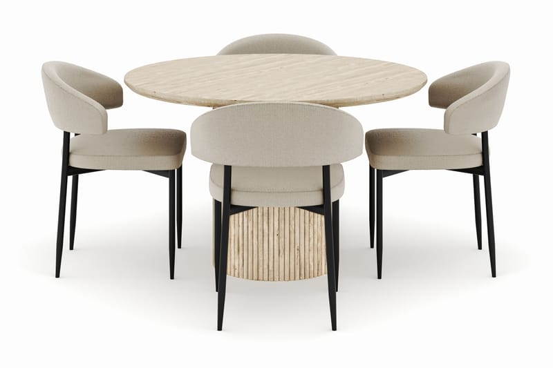 Uppveda Matbord Runt 120 cm med 4 Sawako Stolar - Beige - Möbler - Bord & matgrupper - Matgrupper
