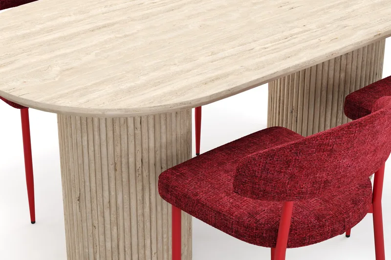 Uppveda Matbord Travetin utseende med 4 st Jairam Matstolar - Beige - Möbler - Bord & matgrupper - Matgrupper