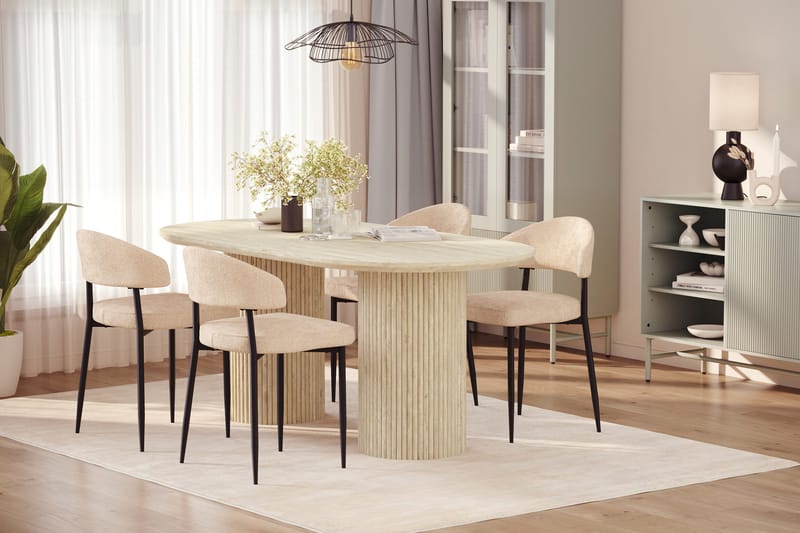 Uppveda Matbord Travetin utseende med 4 st Jairam Matstolar - Beige - Möbler - Bord & matgrupper - Matgrupper