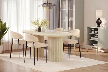 Uppveda Matbord Travetin utseende med 4 st Jairam Matstolar - Beige - Möbler - Bord & matgrupper - Matgrupper