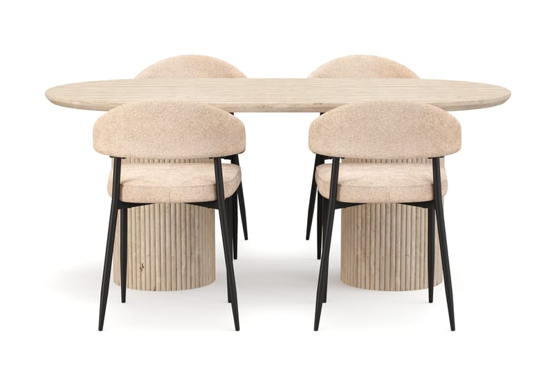 Uppveda Matbord Travetin utseende med 4 st Jairam Matstolar - Beige - Möbler - Bord & matgrupper - Matgrupper