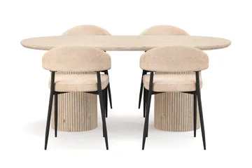Uppveda Matbord Travetin utseende med 4 st Jairam Matstolar - Beige - Möbler - Bord & matgrupper - Matgrupper