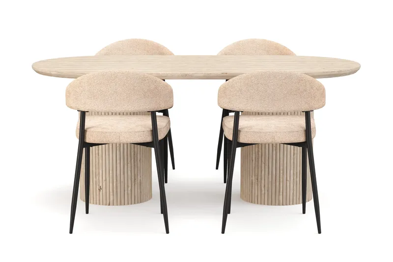 Uppveda Matbord Travetin utseende med 4 st Jairam Matstolar - Beige - Möbler - Bord & matgrupper - Matgrupper