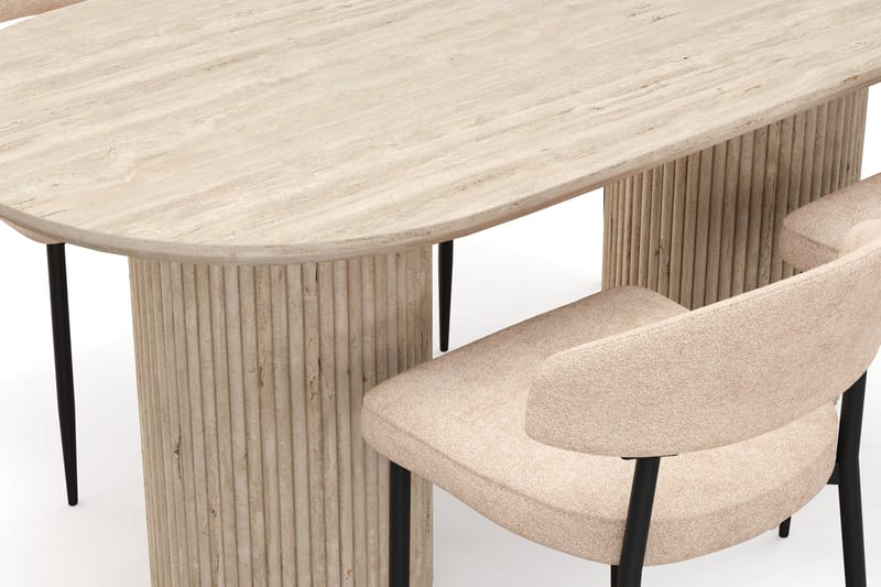 Uppveda Matbord Travetin utseende med 4 st Jairam Matstolar - Beige - Möbler - Bord & matgrupper - Matgrupper