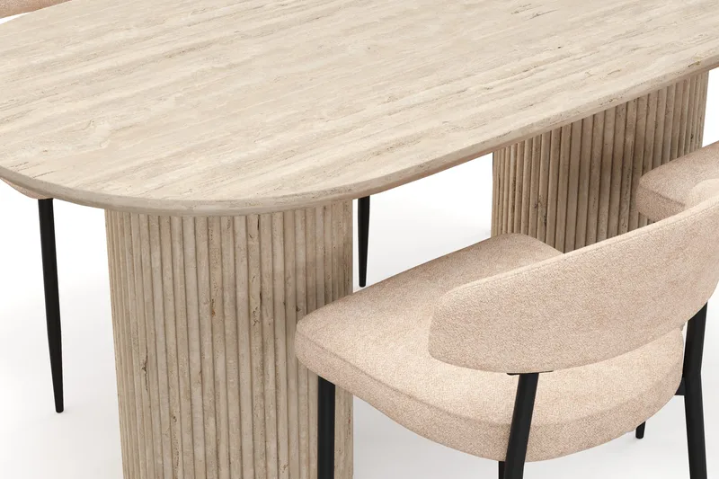 Uppveda Matbord Travetin utseende med 4 st Jairam Matstolar - Beige - Möbler - Bord & matgrupper - Matgrupper