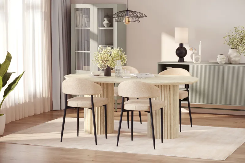 Uppveda Matbord Travetin utseende med 4 st Jairam Matstolar - Beige - Möbler - Bord & matgrupper - Matgrupper