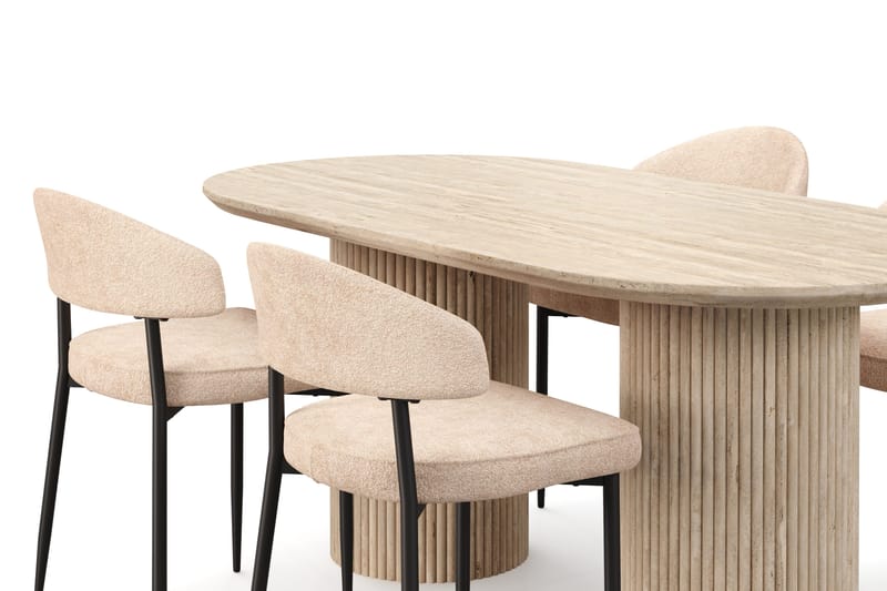 Uppveda Matbord Travetin utseende med 4 st Jairam Matstolar - Beige - Möbler - Bord & matgrupper - Matgrupper