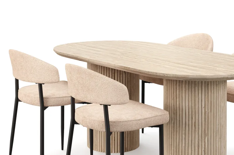 Uppveda Matbord Travetin utseende med 4 st Jairam Matstolar - Beige - Möbler - Bord & matgrupper - Matgrupper