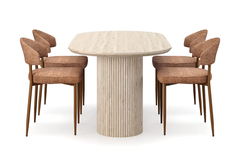Uppveda Matbord Travetin utseende med 4 st Jairam Matstolar - Beige - Möbler - Bord & matgrupper - Matgrupper