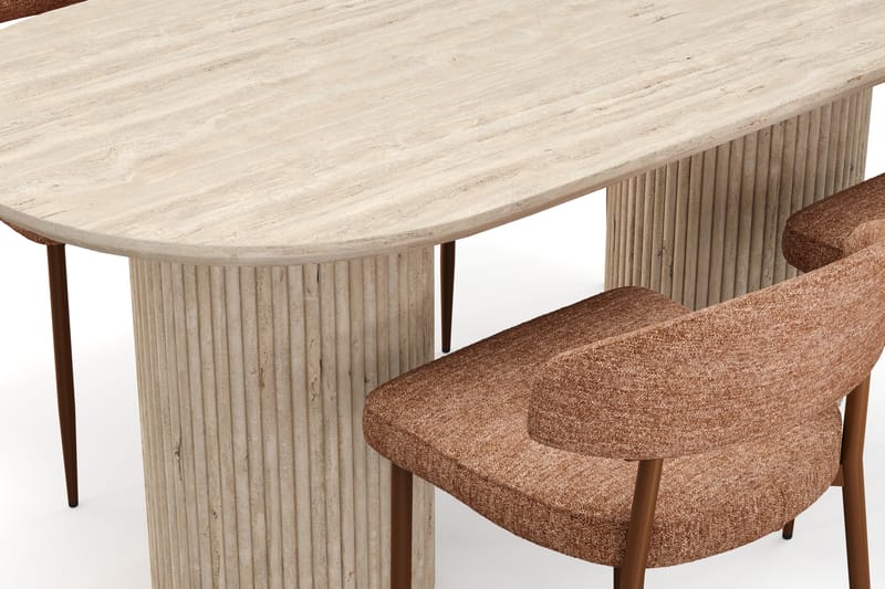 Uppveda Matbord Travetin utseende med 4 st Jairam Matstolar - Beige - Möbler - Bord & matgrupper - Matgrupper