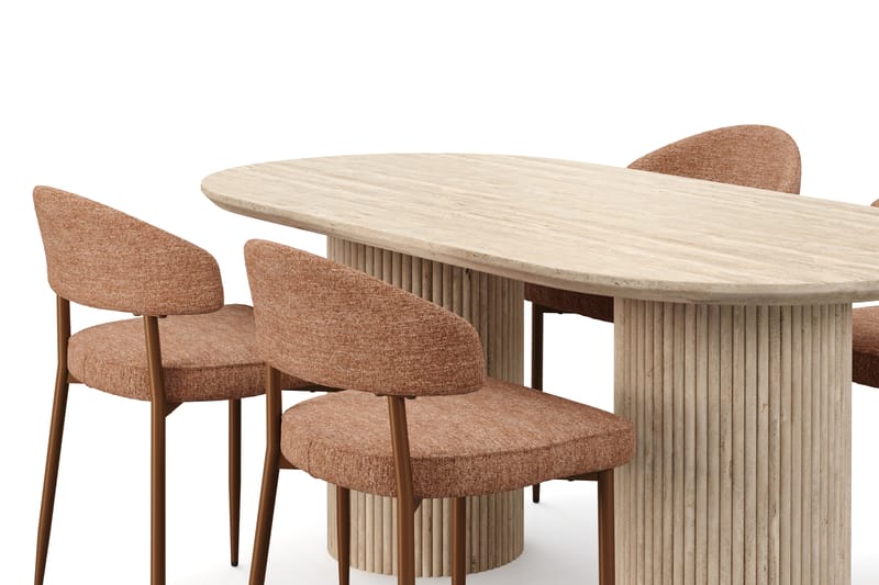 Uppveda Matbord Travetin utseende med 4 st Jairam Matstolar - Beige - Möbler - Bord & matgrupper - Matgrupper