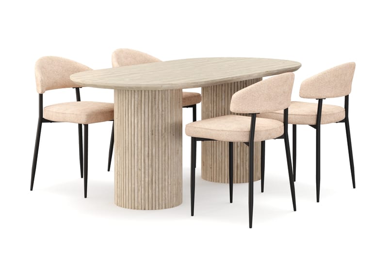 Uppveda Matbord Travetin utseende med 4 st Jairam Matstolar - Beige - Möbler - Bord & matgrupper - Matgrupper