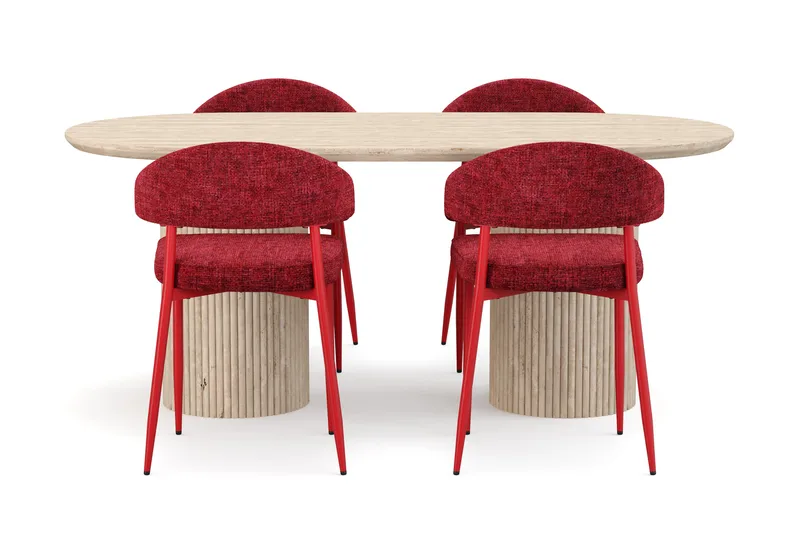 Uppveda Matbord Travetin utseende med 4 st Jairam Matstolar - Beige - Möbler - Bord & matgrupper - Matgrupper