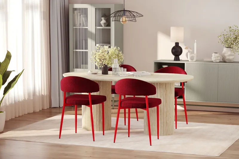 Uppveda Matbord Travetin utseende med 4 st Jairam Matstolar - Beige - Möbler - Bord & matgrupper - Matgrupper