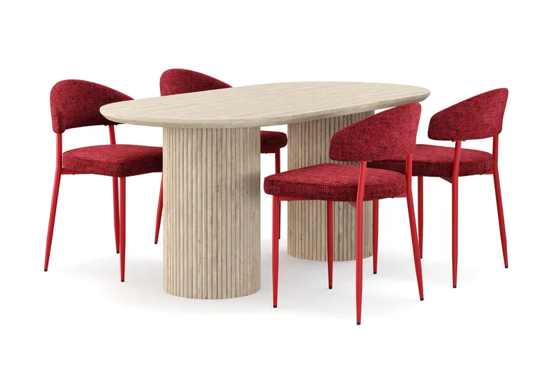 Uppveda Matbord Travetin utseende med 4 st Jairam Matstolar, Beige