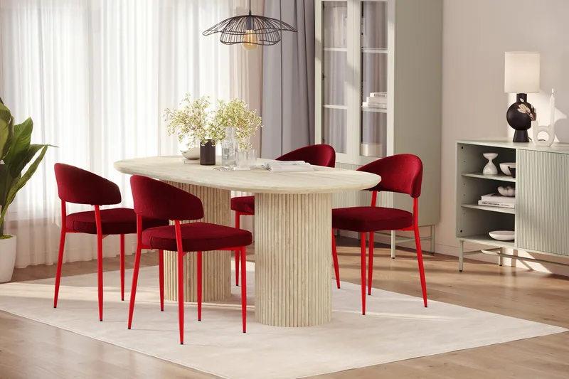 Uppveda Matbord Travetin utseende med 4 st Jairam Matstolar - Beige - Möbler - Bord & matgrupper - Matgrupper