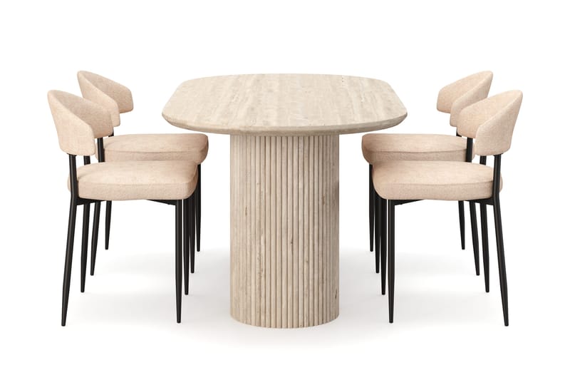 Uppveda Matbord Travetin utseende med 4 st Jairam Matstolar - Beige - Möbler - Bord & matgrupper - Matgrupper