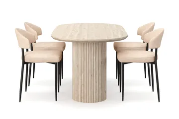 Uppveda Matbord Travetin utseende med 4 st Jairam Matstolar - Beige - Möbler - Bord & matgrupper - Matgrupper