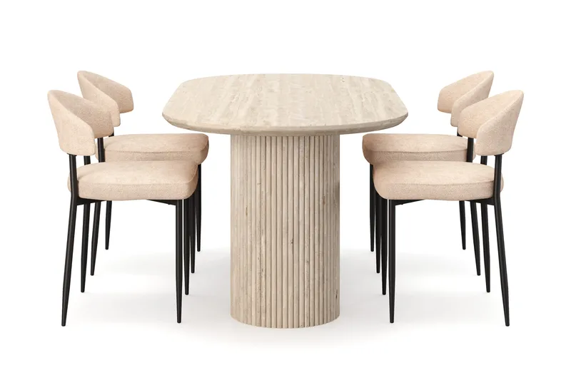 Uppveda Matbord Travetin utseende med 4 st Jairam Matstolar - Beige - Möbler - Bord & matgrupper - Matgrupper
