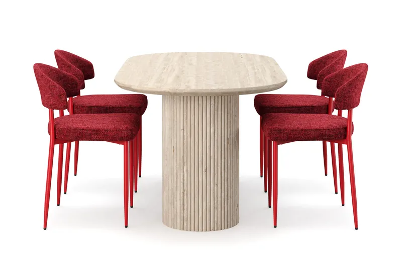 Uppveda Matbord Travetin utseende med 4 st Jairam Matstolar - Beige - Möbler - Bord & matgrupper - Matgrupper