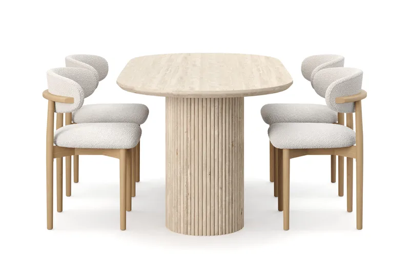 Uppveda Matbord Travetin utseende med 4 st Jaiveer Matstolar - Beige - Möbler - Bord & matgrupper - Matgrupper