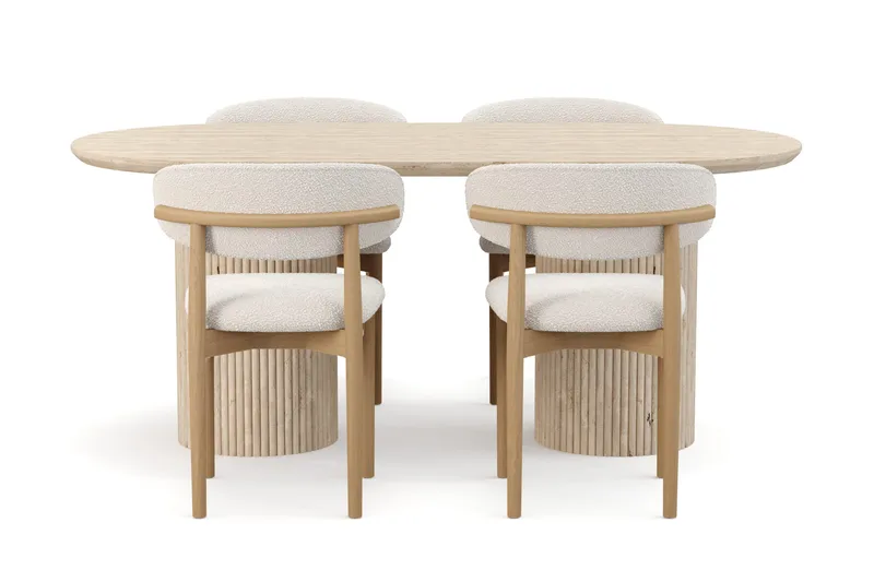 Uppveda Matbord Travetin utseende med 4 st Jaiveer Matstolar - Beige - Möbler - Bord & matgrupper - Matgrupper