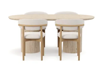 Uppveda Matbord Travetin utseende med 4 st Jaiveer Matstolar - Beige - Möbler - Bord & matgrupper - Matgrupper
